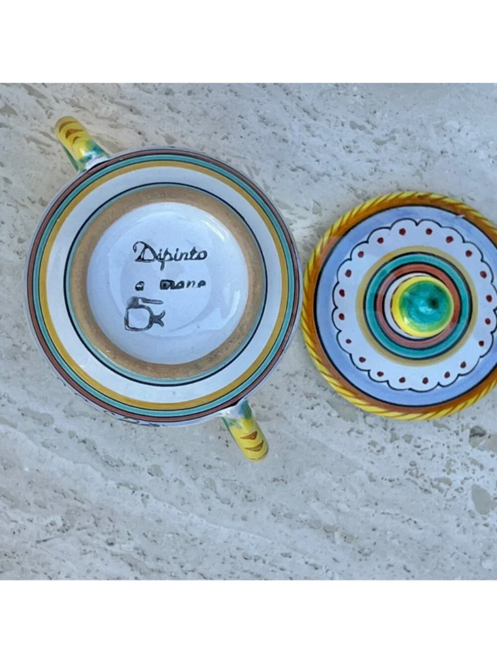 Signed S. Gimignano Hand-Painted Italy Sugar Bowl Creamer Tray Raphaellesco